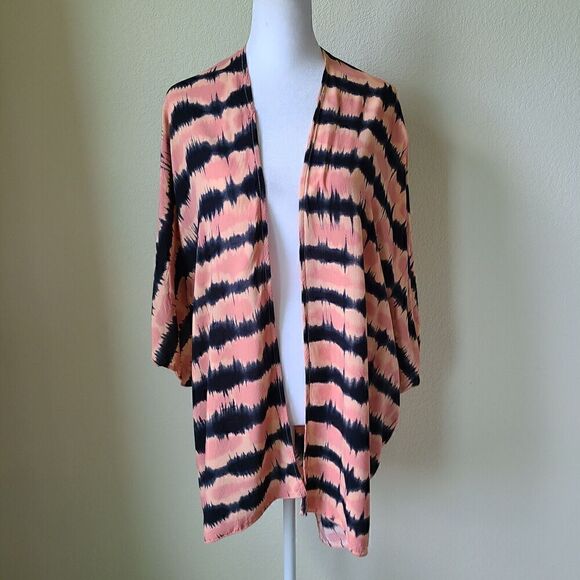 Kimono‎ Cardigan Colorful Coverup Boho Open Front Size Medium Spicy Girl Striped - Picture 1 of 8